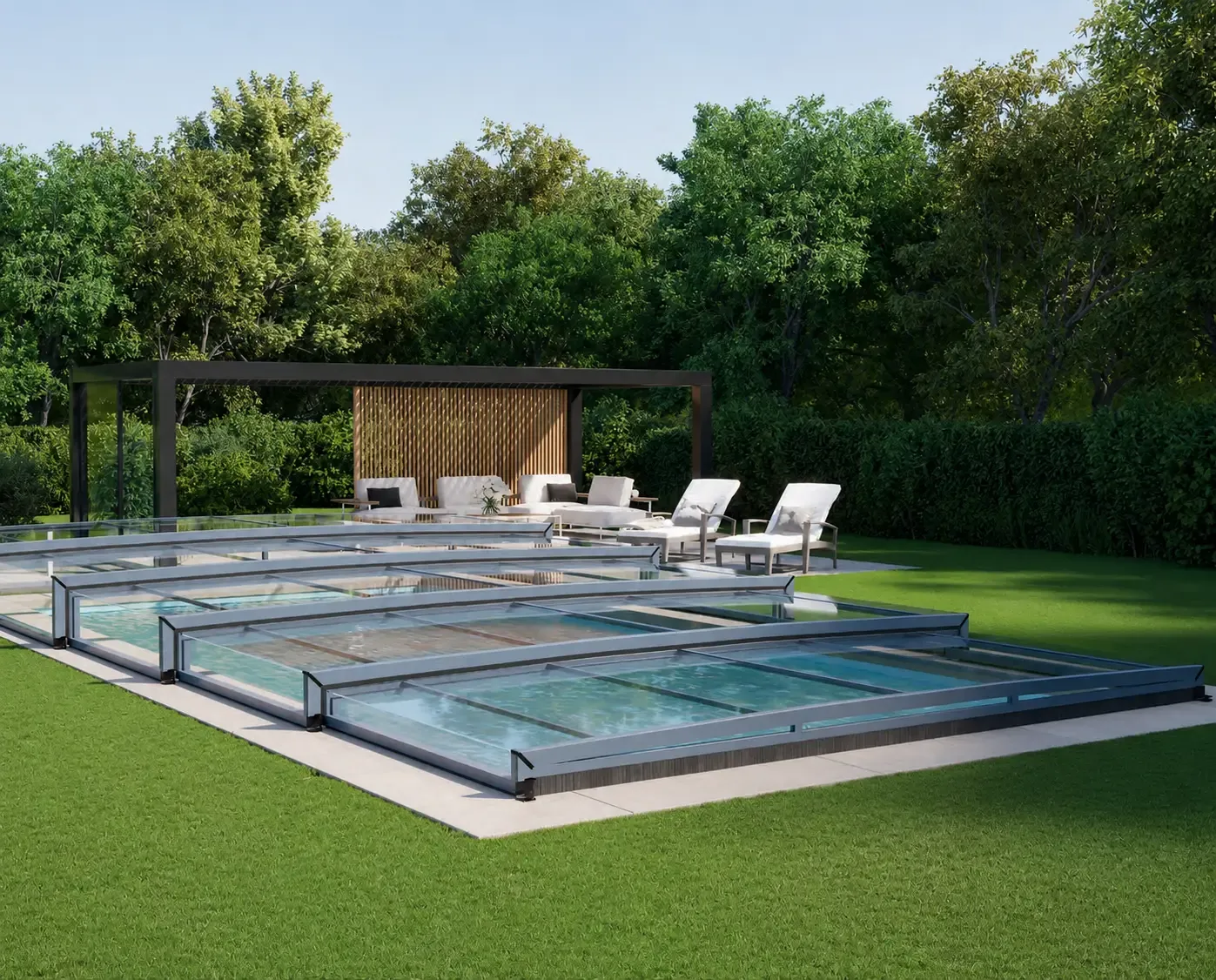Abri de piscine télescopique.