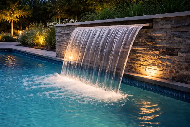 Aménagement sur mesure : cascade d'eau dans une piscine