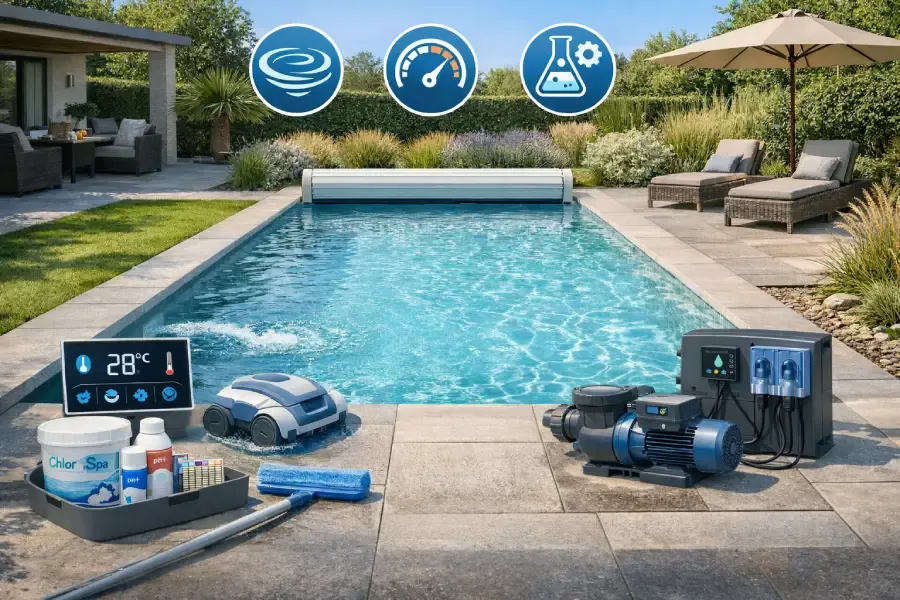 Équipements pour simplifier l’entretien, le traitement et la protection d’une piscine coque