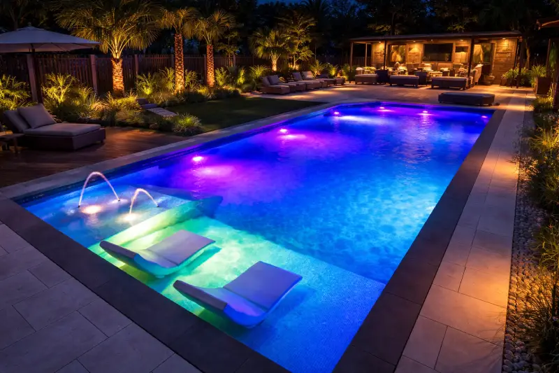 Piscine en béton sur mesure avec éclairage LED immergé
